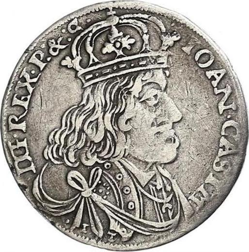 Аверс монеты - Орт (18 грошей) 1655 года IT "Тип 1655-1658" Розетка - цена серебряной монеты - Польша, Ян II Казимир