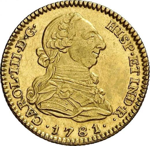 Awers monety - 2 escudo 1781 M PJ - cena złotej monety - Hiszpania, Karol III