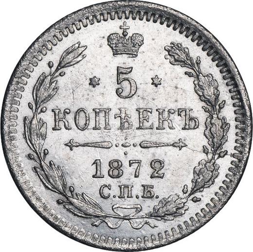 Reverso 5 kopeks 1872 СПБ HI "Plata ley 500 (billón)" - valor de la moneda de plata - Rusia, Alejandro II