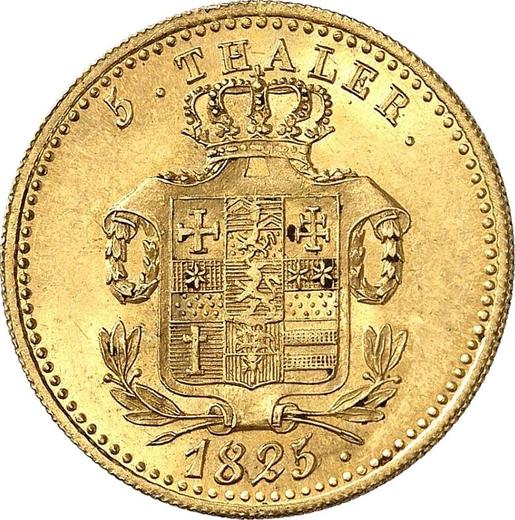 Реверс монеты - 5 талеров 1825 года - цена золотой монеты - Гессен-Кассель, Вильгельм II