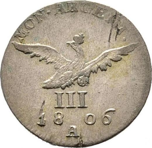 Reverso 3 kreuzers 1806 A "Silesia" - valor de la moneda de plata - Prusia, Federico Guillermo III