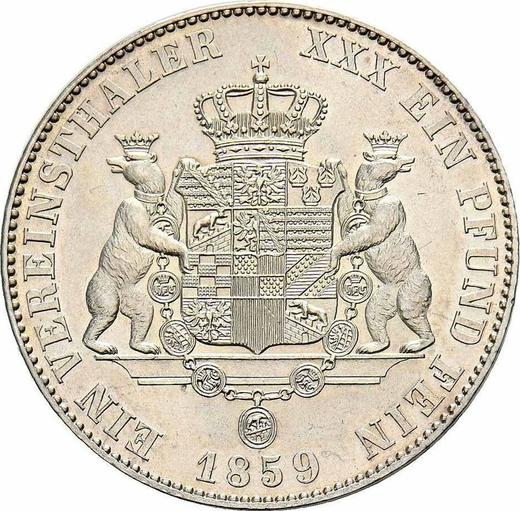 Reverso Tálero 1859 A - valor de la moneda de plata - Anhalt-Bernburg, Alejandro Carlos