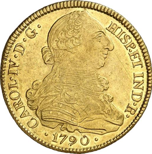Аверс монеты - 8 эскудо 1790 года P SF - цена золотой монеты - Колумбия, Карл IV