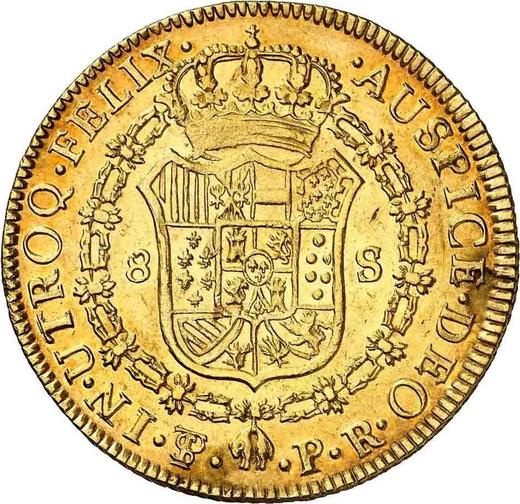 Реверс монеты - 8 эскудо 1780 года PTS PR - цена золотой монеты - Боливия, Карл III
