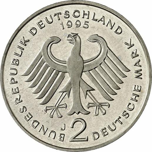 Reverse 2 Mark 1995 J "Willy Brandt" -  Coin Value - Germany, FRG