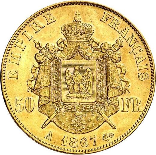 Reverso 50 francos 1867 A "Tipo 1862-1868" París - valor de la moneda de oro - Francia, Napoleón III Bonaparte