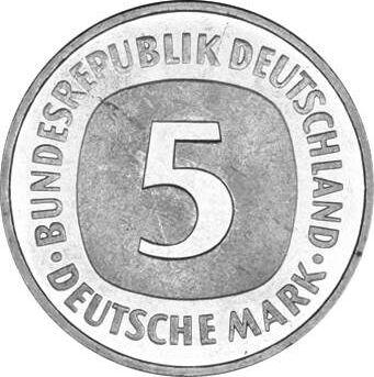 Anverso 5 marcos 1977 J - valor de la moneda  - Alemania, RFA