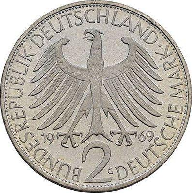 Rewers monety - 2 marki 1969 G "Max Planck" - cena  monety - Niemcy, RFN