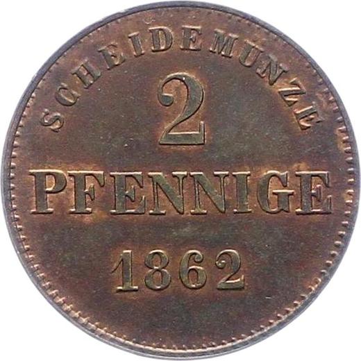 Реверс монеты - 2 пфеннига 1862 года - цена  монеты - Саксен-Мейнинген, Бернгард II