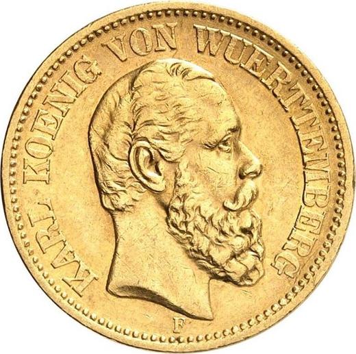 Аверс монеты - 20 марок 1872 года F "Вюртемберг" - цена золотой монеты - Германия, Германская Империя