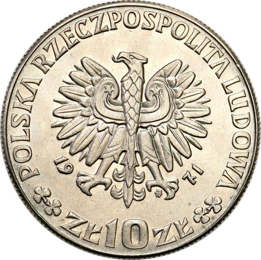 Аверс монеты - Пробные 10 злотых 1971 года MW WK "ФАО" Никель - цена  монеты - Польша, Народная Республика