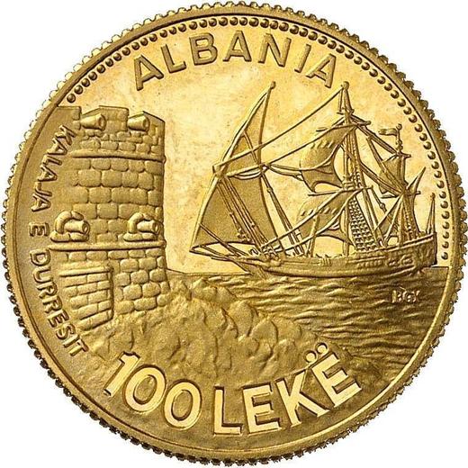 Anverso 100 leke 1987 "Puerto de Durrës" - valor de la moneda de oro - Albania, República Popular