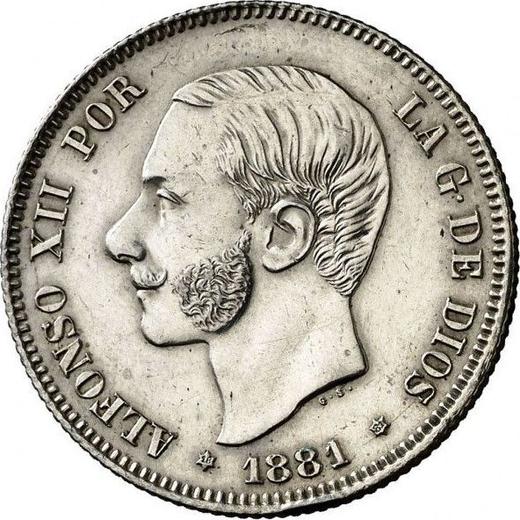 Awers monety - 2 pesety 1881 MSM - cena srebrnej monety - Hiszpania, Alfons XII
