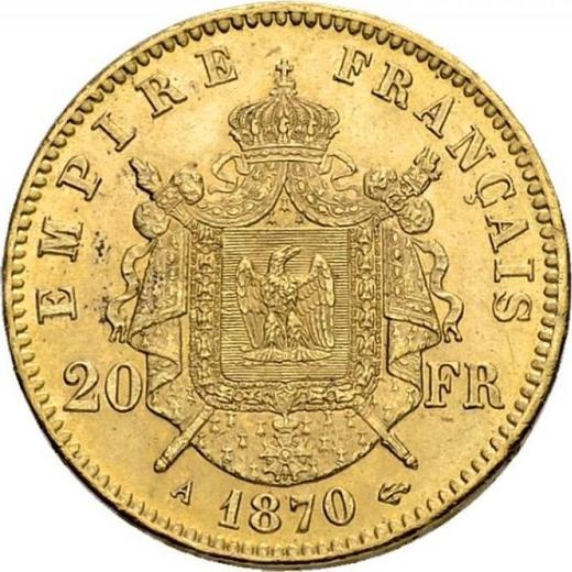 Reverse 20 Francs 1870 A "Type 1861-1870" Paris - France, Napoleon III