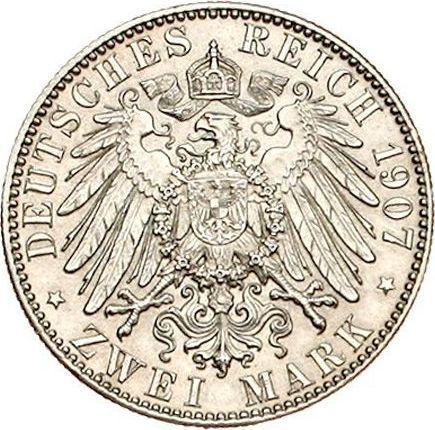 Реверс монеты - 2 марки 1907 года E "Саксония" - цена серебряной монеты - Германия, Германская Империя