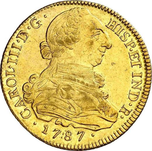Аверс монеты - 8 эскудо 1787 года P SF - цена золотой монеты - Колумбия, Карл III