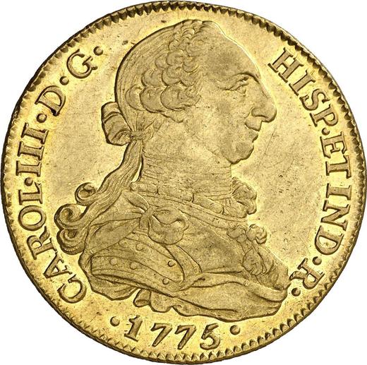 Аверс монеты - 8 эскудо 1775 года S CF - цена золотой монеты - Испания, Карл III