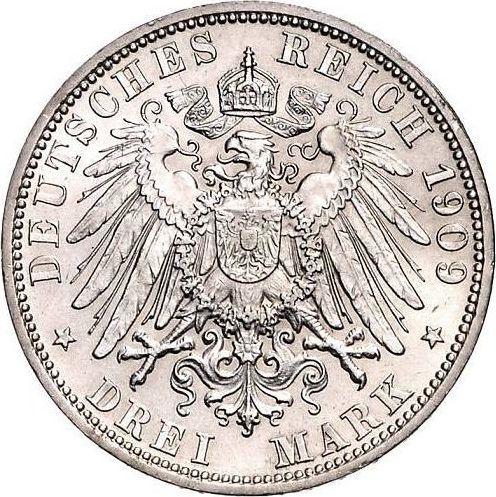 Reverso 3 marcos 1909 A "Reuss-Greiz" - valor de la moneda de plata - Alemania, Imperio alemán