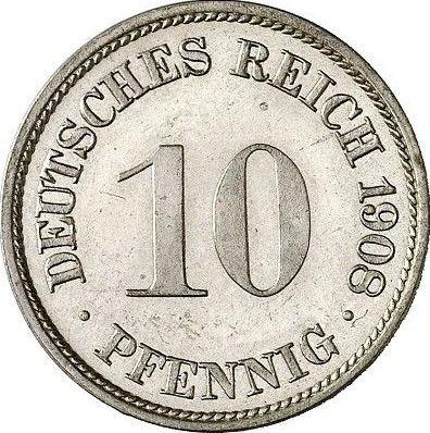 Аверс монеты - 10 пфеннигов 1908 года F "Тип 1890-1916" - цена  монеты - Германия, Германская Империя