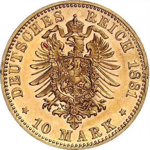Reverso 10 marcos 1881 D "Bavaria" - valor de la moneda de oro - Alemania, Imperio alemán