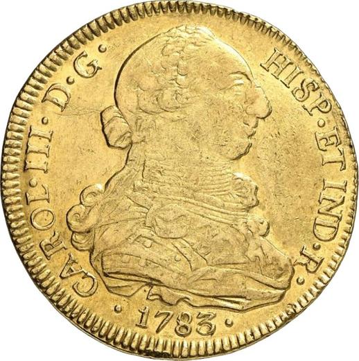Anverso 8 escudos 1783 So DA - valor de la moneda de oro - Chile, Carlos III