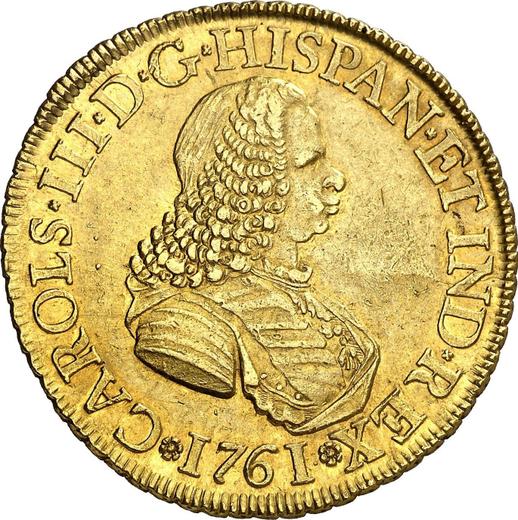 Awers monety - 8 escudo 1761 NR JV - cena złotej monety - Kolumbia, Karol III