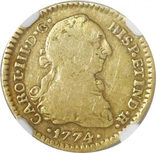 Аверс монеты - 1 эскудо 1774 года Mo FM - цена золотой монеты - Мексика, Карл III