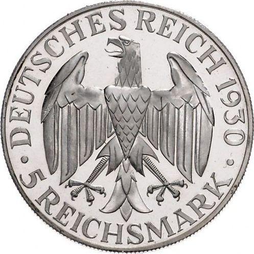 Аверс монеты - 5 рейхсмарок 1930 года E "Цеппелин" - цена серебряной монеты - Германия, Bеймарская республика