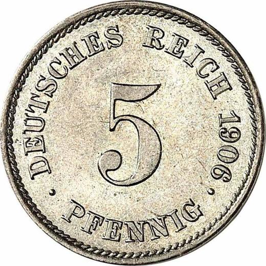 Awers monety - 5 fenigów 1906 E "Typ 1890-1915" - cena  monety - Niemcy, Cesarstwo Niemieckie
