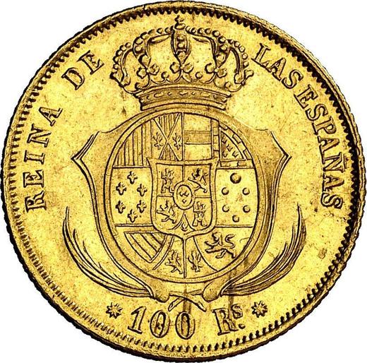 Rewers monety - 100 réales 1858 Ośmioramienne gwiazdy - cena złotej monety - Hiszpania, Izabela II