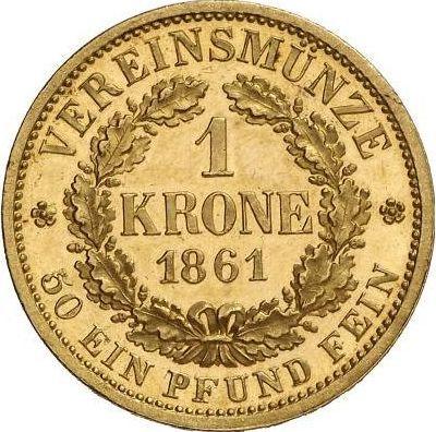 Реверс монеты - 1 крона 1861 года B - цена золотой монеты - Саксония-Альбертина, Иоганн