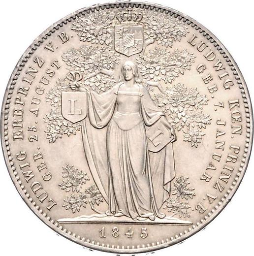 Reverso 2 táleros 1845 "Nacimiento de dos nietos" - valor de la moneda de plata - Baviera, Luis I de Baviera