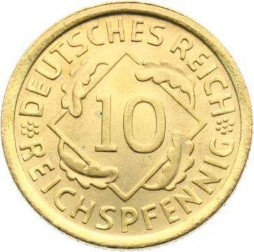 Аверс монеты - 10 рейхспфеннигов 1935 года D - цена  монеты - Германия, Bеймарская республика