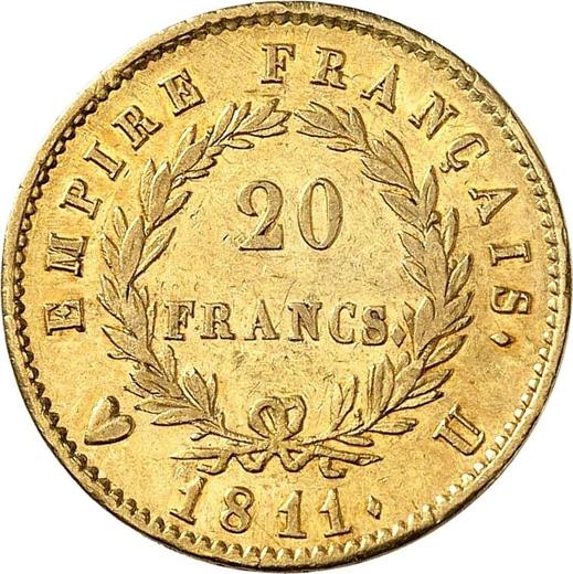 Reverso 20 francos 1811 U "Tipo 1809-1815" Turín - valor de la moneda de oro - Francia, Napoleón I Bonaparte