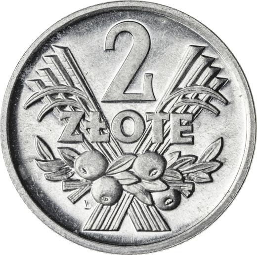 Reverso 2 eslotis 1973 MW "Espigas y frutas" - valor de la moneda  - Polonia, República Popular