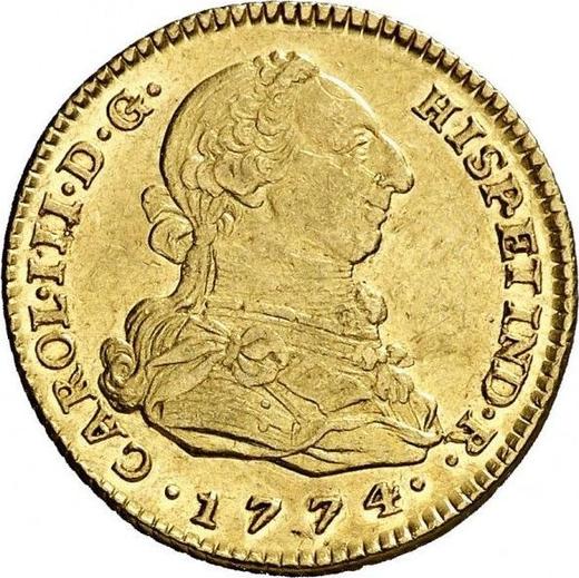 Awers monety - 2 escudo 1774 M PJ - cena złotej monety - Hiszpania, Karol III