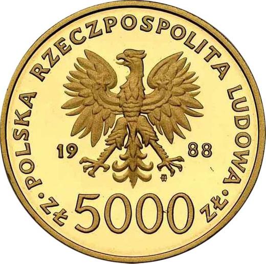Аверс монеты - 5000 злотых 1988 года MW ET "Иоанн Павел II - 10 лет понтификата" Золото - цена золотой монеты - Польша, Народная Республика