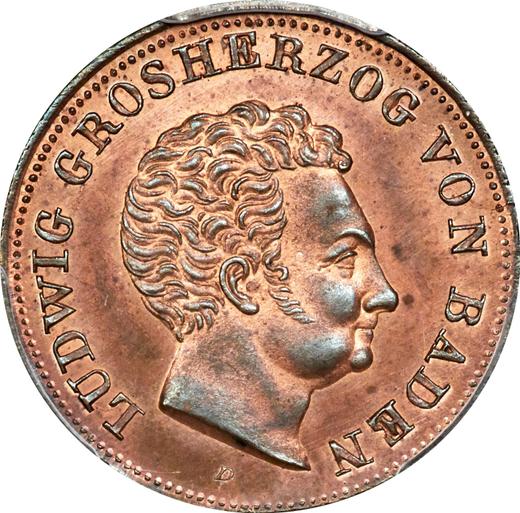 Аверс монеты - 5 гульденов 1827 года D Пробные Медь - цена  монеты - Баден, Людвиг I