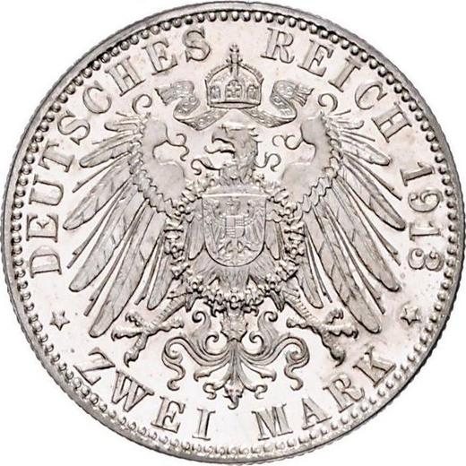 Reverso 2 marcos 1913 D "Sajonia-Meiningen" - valor de la moneda de plata - Alemania, Imperio alemán