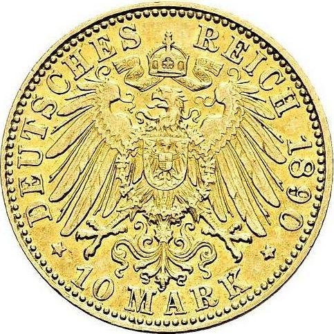 Reverse 10 Mark 1890 J "Hamburg" - Gold Coin Value - Germany, German Empire