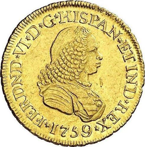 Anverso 2 escudos 1759 PN J - valor de la moneda de oro - Colombia, Fernando VI
