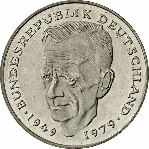 Аверс монеты - 2 марки 1993 года F "Курт Шумахер" - цена  монеты - Германия, ФРГ