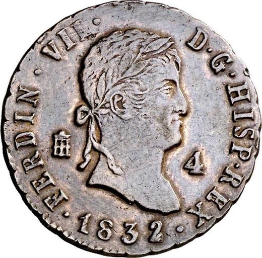 Obverse 4 Maravedís 1832 -  Coin Value - Spain, Ferdinand VII