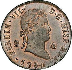 Аверс монеты - 4 мараведи 1830 года - цена  монеты - Испания, Фердинанд VII