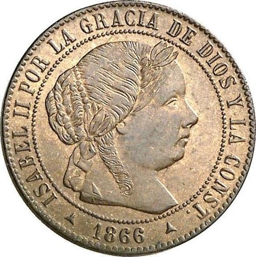 Аверс монеты - 1/2 сентимо эскудо 1866 года OM Трёхконечные звезды - цена  монеты - Испания, Изабелла II