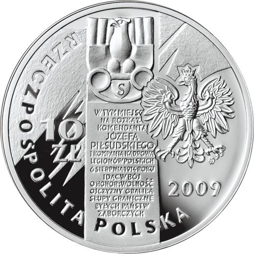 Anverso 10 eslotis 2009 MW RK "95 aniversario de la salida de la Primera Compañía" - valor de la moneda de plata - Polonia, República moderna