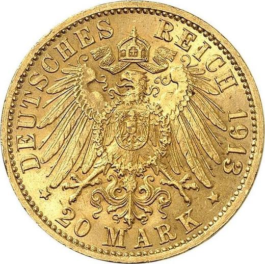 Реверс монеты - 20 марок 1913 года G "Баден" - цена золотой монеты - Германия, Германская Империя