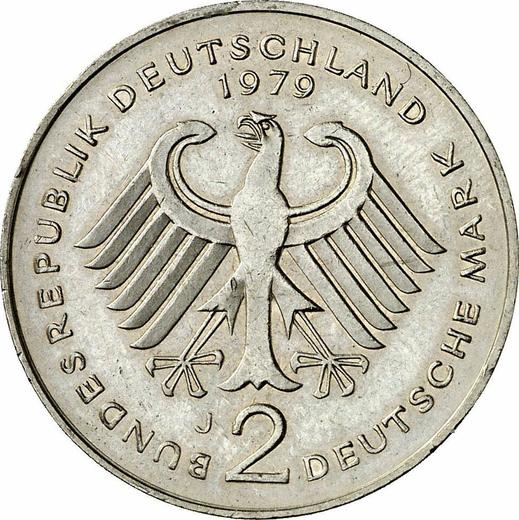 Reverso 2 marcos 1979 J "Kurt Schumacher" - valor de la moneda  - Alemania, RFA