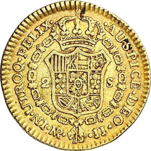 Реверс монеты - 2 эскудо 1774 года NR JJ - цена золотой монеты - Колумбия, Карл III