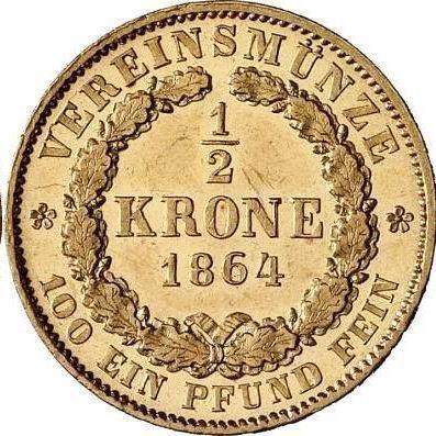 Revers 1/2 Krone 1864 B - Goldmünze Wert - Hannover, Georg V
